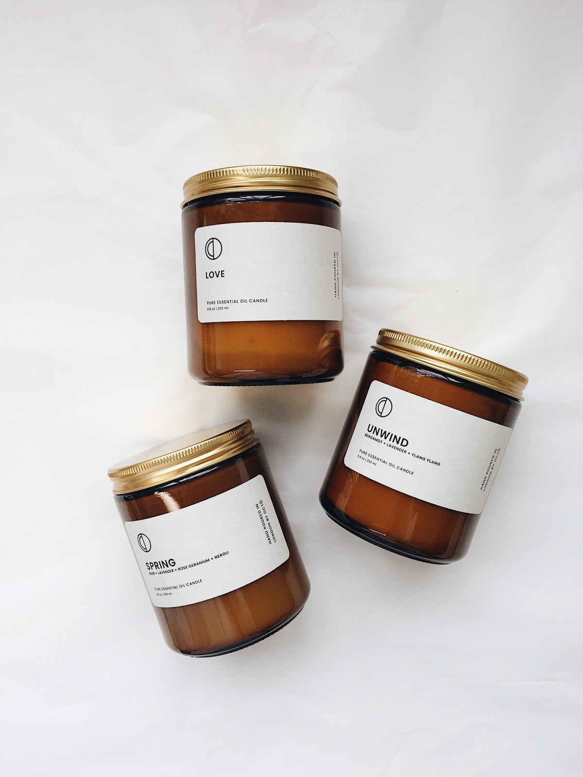 One-off blend essential oil candle in amber glass jar by OCTŌ