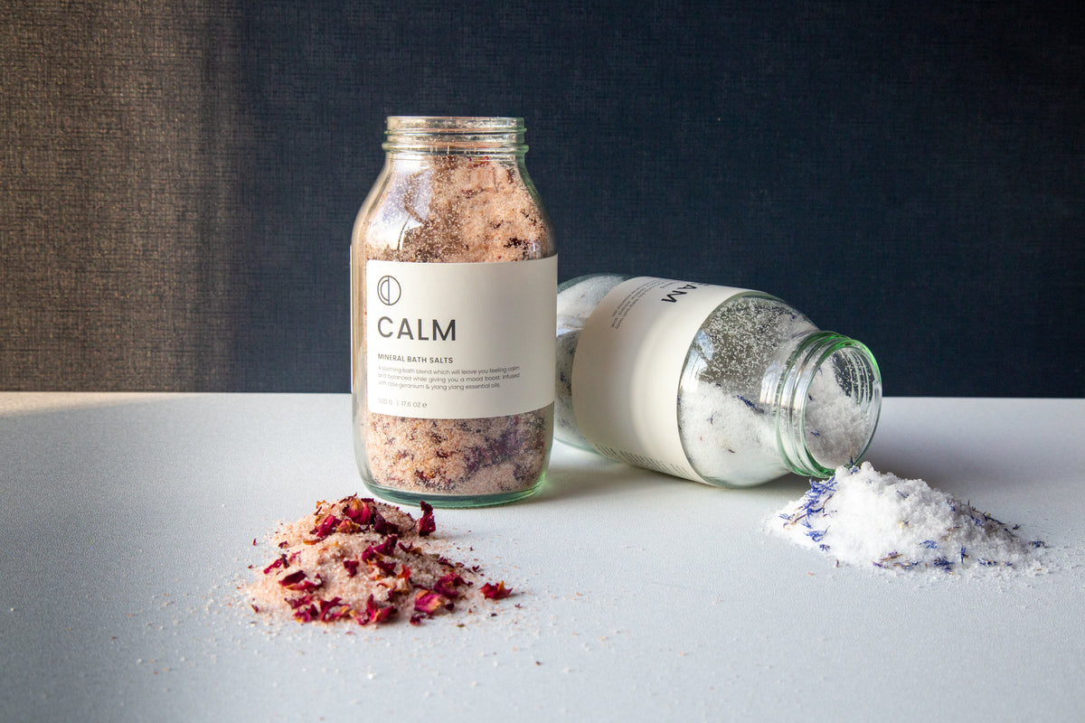 Calm bath salts with rose geranium and ylang ylang by OCTŌ