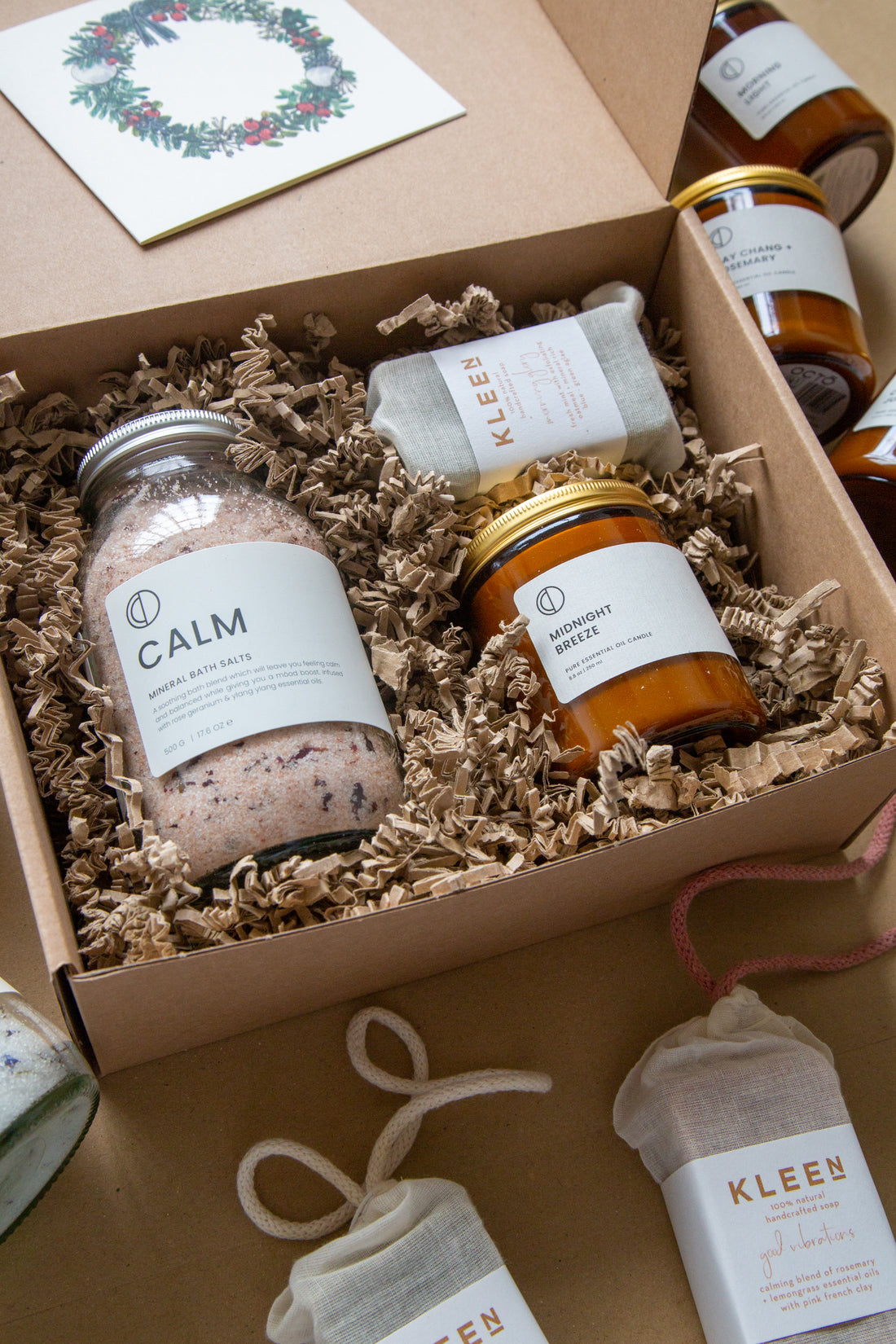 Sels de bain + Pain de savon + Coffret Bougie
