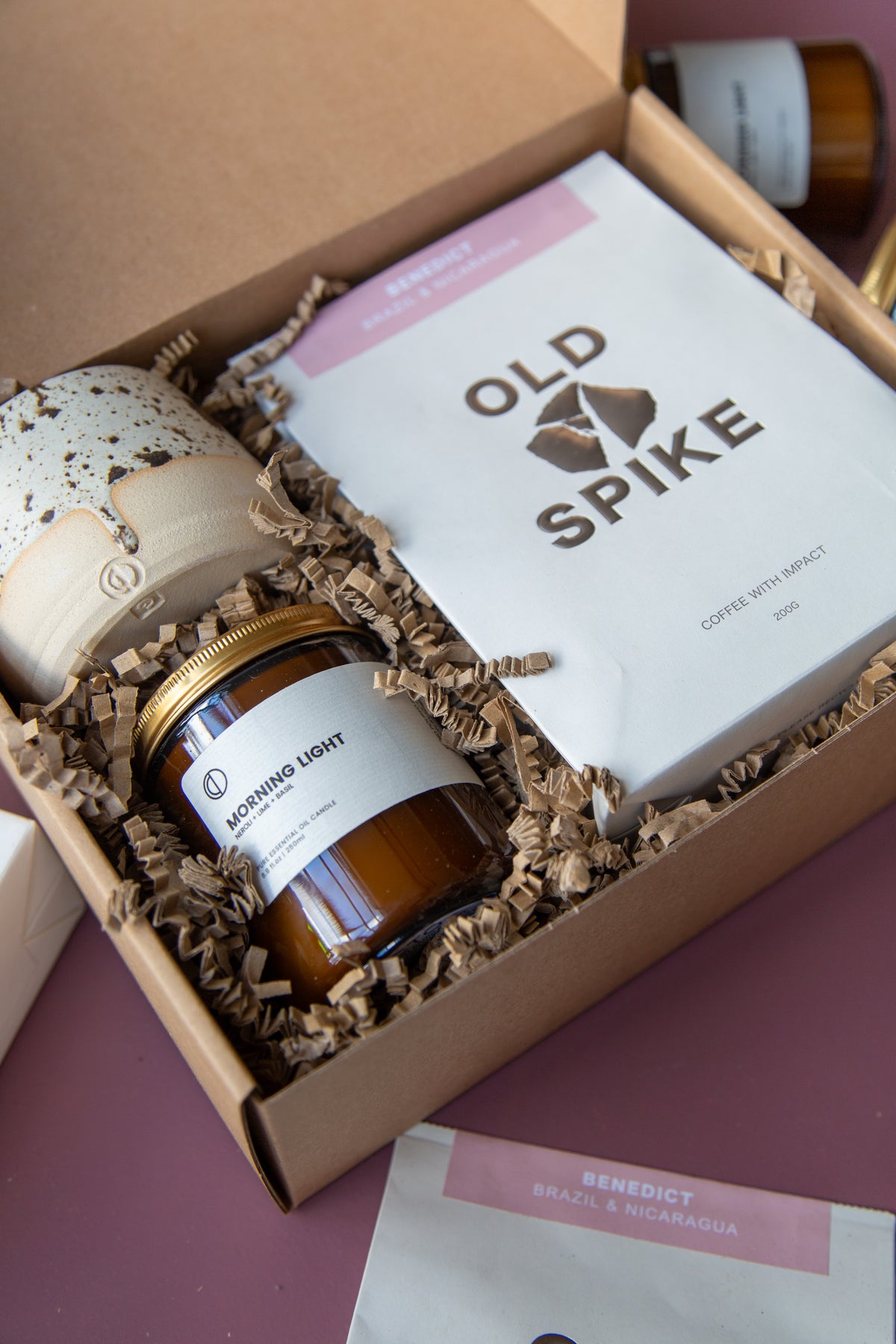 Morning gift set with candle, ceramic cup and coffee by OCTŌ