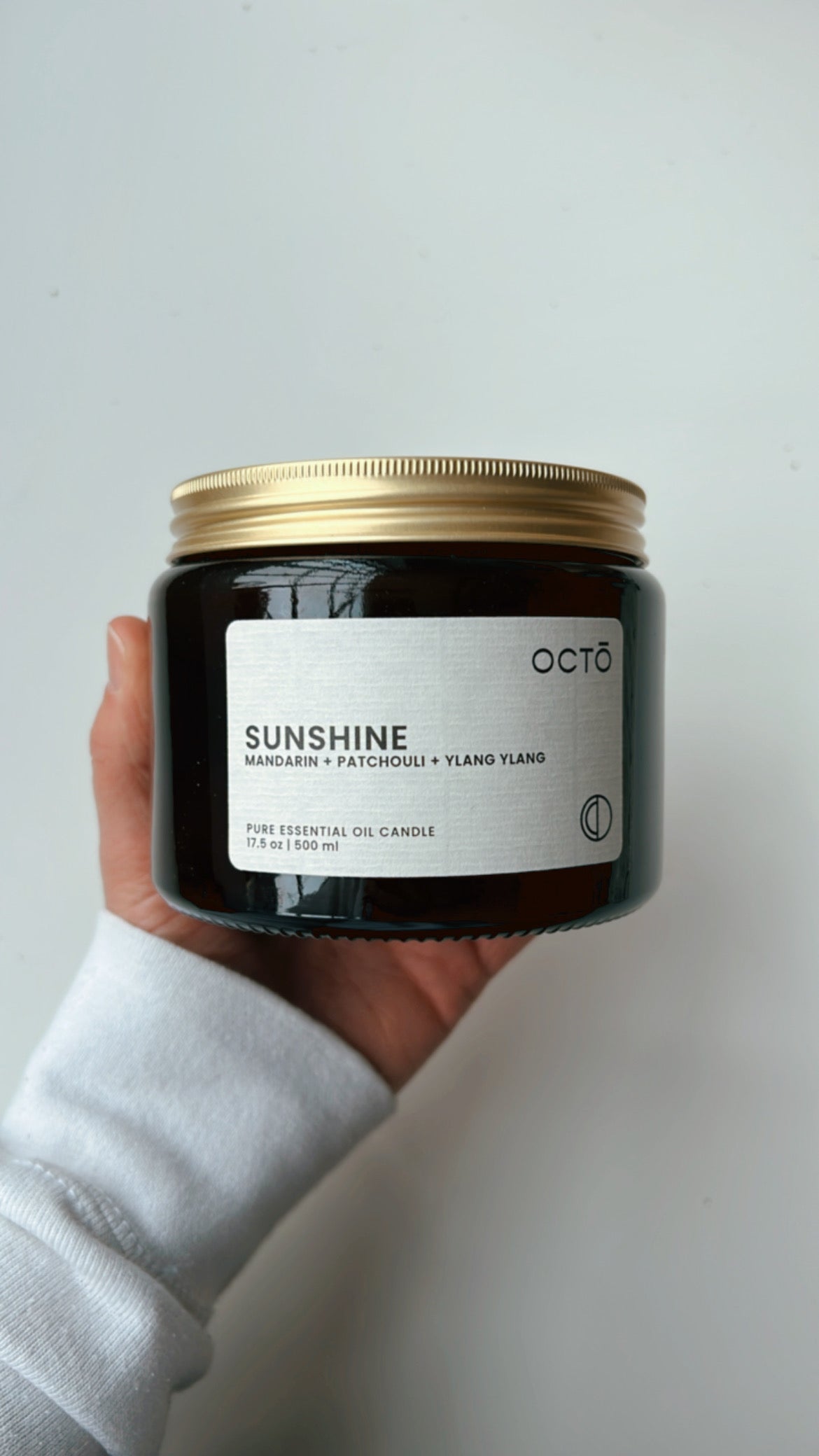 One-off blend essential oil candle in amber glass jar by OCTŌ