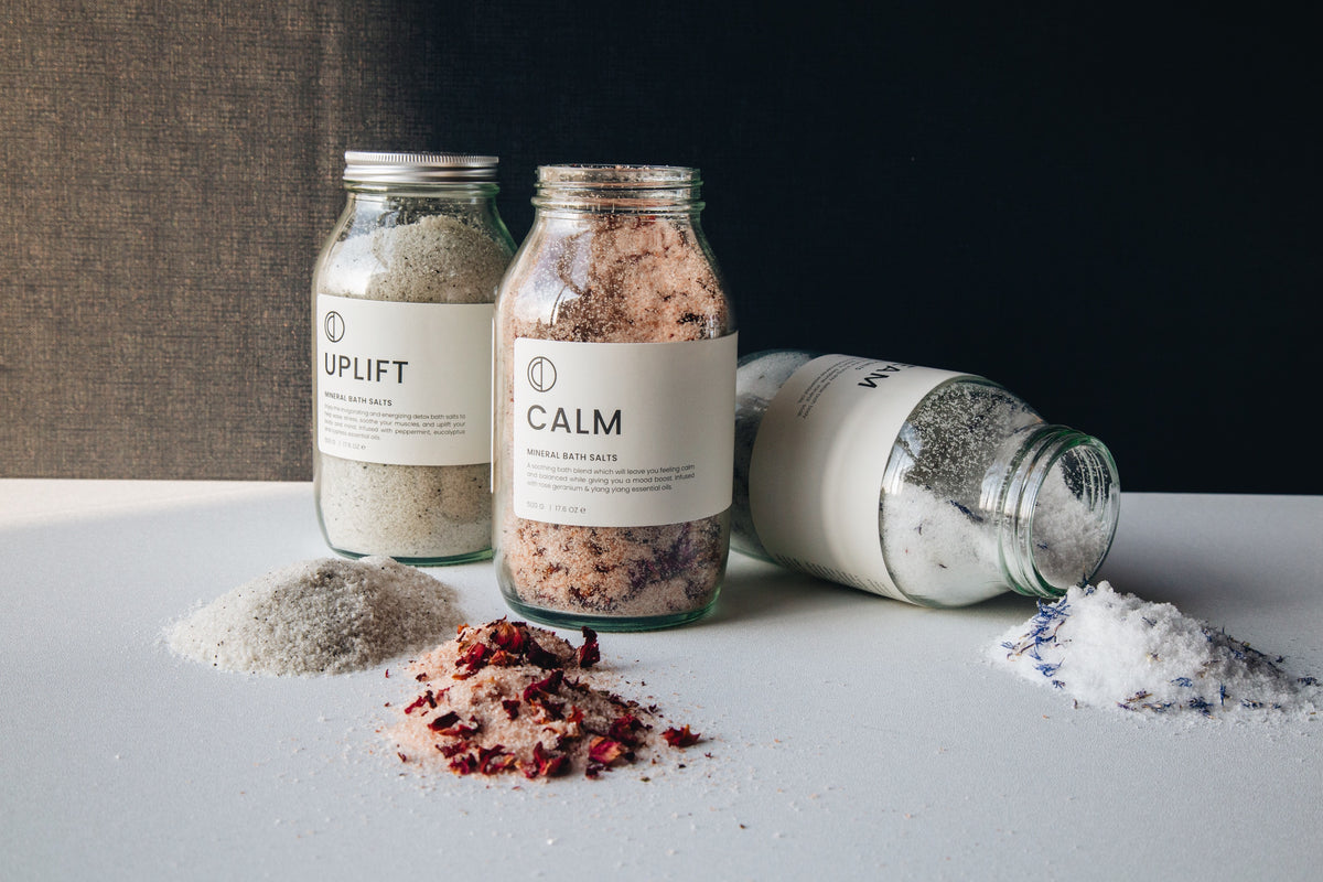 Calm bath salts with rose geranium and ylang ylang by OCTŌ